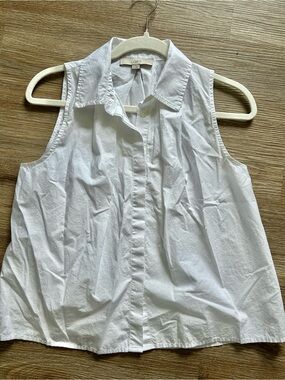 LOFT White Sleeveless Button-Front Collared Top